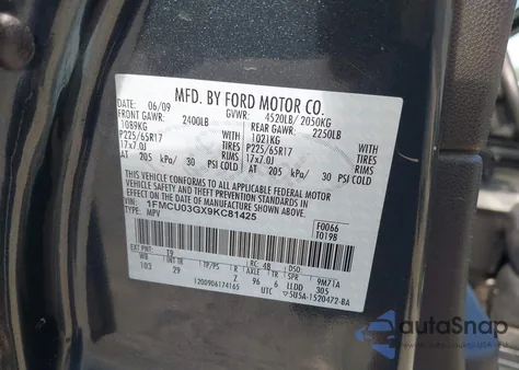 2009 Ford Escape Xlt from USA, damaged, VIN 1FMCU03GX9KC81425
